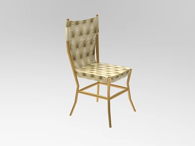 Elegant Stool With Golden Frame Tufted Backrest And Checkerboard Upholstered Seat 3d model