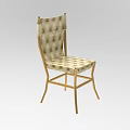 Elegant Stool With Golden Frame Tufted Backrest And Checkerboard Upholstered Seat