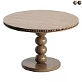 Classic Wooden Round Dining Table With Spherical Stacked Base And Decorative Beaded Edge 3d model
