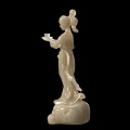 Two White Female Figurine Ornament Set Holding Trays with Lotus Base Decorations