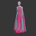 Pink Sleeveless Floor Length Evening Dress With Floral Embellishments And Flowy Silhouette