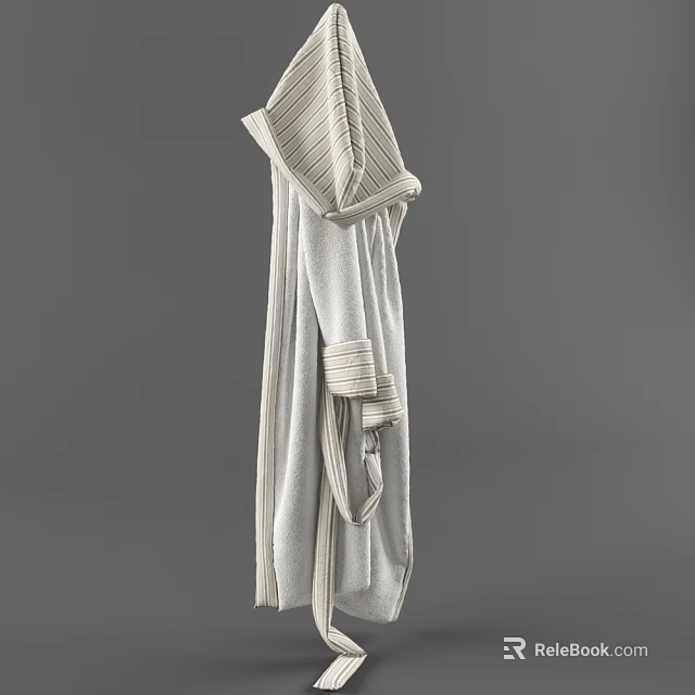 Striped Cotton Bathrobe With Long Sleeves And Adjustable Waist Belt 3d model 