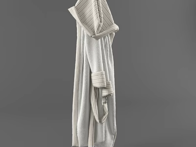 Striped Cotton Bathrobe With Long Sleeves And Adjustable Waist Belt 3d model