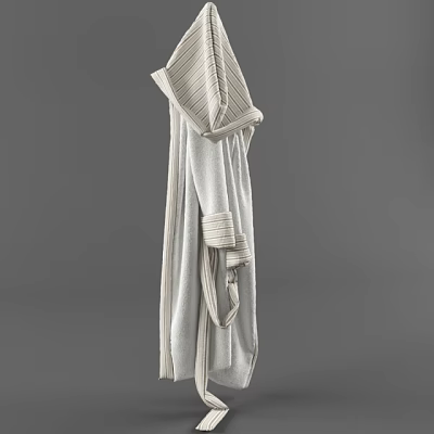 Striped Cotton Bathrobe With Long Sleeves And Adjustable Waist Belt 3d model
