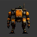 Futuristic Orange And Gray Robot With Mechanical Structure And Camera Antenna