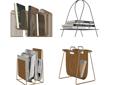 Modern Simple Bookcase With Metal Frame And Wooden Leather Storage For Books Magazines 3d model