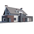 Detached Villa Exterior With Gabled Tile Roof Brick Stone Walls Balcony And Garage