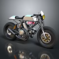 Custom Retro Style Motorcycle With White Fuel Tank Black Seat And Gold Alloy Wheels