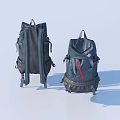 Stylish Dark Colored Backpacks Featuring Multiple Pockets Red Stripe And White Logo Accent 3d model
