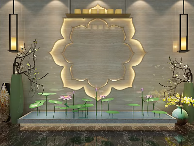 Elegant Garden Ornament Featuring Lotus Leaves Aquatic Plants Decorative Wall And Lotus Shaped Light 3d model
