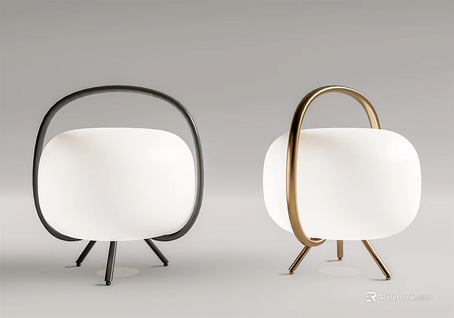Modern Black and Gold Table Lamps with Tripod Base and White Shade Minimalist Design 3d model 