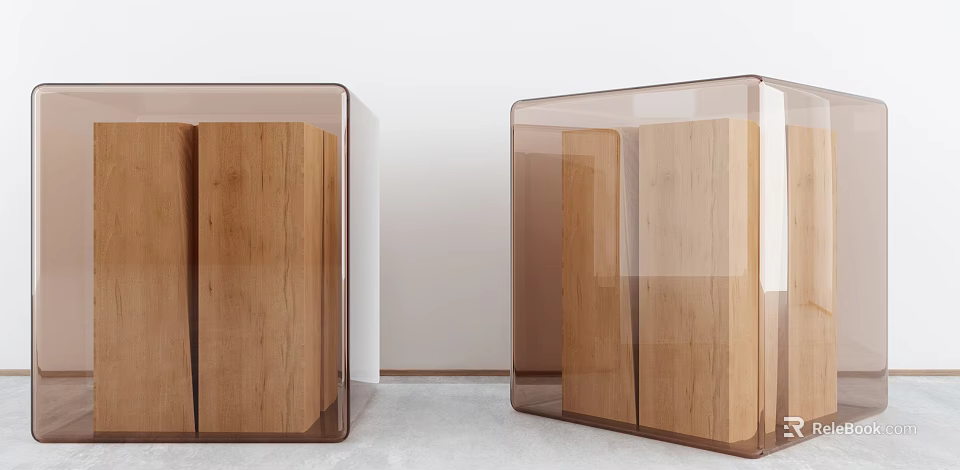 Modern Minimalist Stools Featuring Outer Transparent Material And Inner Wooden Structure 3d model