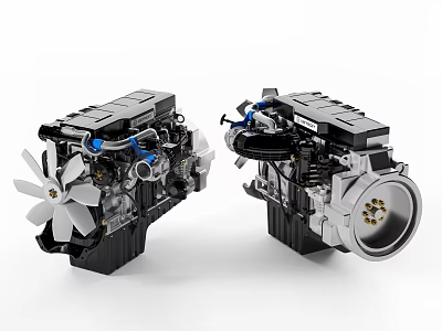 Two Automotive Engines Featuring Detailed Components Cooling Fan And Mechanical Design 3d model