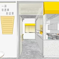 Bright White Bakery Cafe Exterior With Yellow Awning Windows And Outdoor Seating