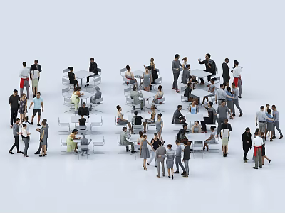 Many People Socializing And Interacting In Indoor Space With Tables And Chairs 3d model
