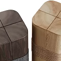 Elegant Cylindrical Wooden Stools With Dark Walnut Light Oak And Woven Decorative Bands