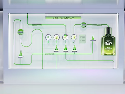 Art Installation Featuring Perfume Production Process Green Circuitry Gauges Conical Structures And Herb Secret 3d model