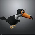 Cartoon Style Toucan with Black Body White Neck and Orange Beak