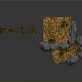 Wood And Stone Natural Landscape With Yellow Leaf Trees And Rocks
