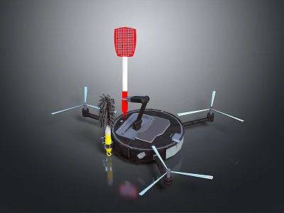 Electronic Appliance With Red Probe Arm Circular Platform And Multiple Thin Support Arms 3d model