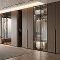 Modern Brown Wardrobe With Glass Doors Built-in Lighting And Hanging Rails