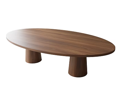 Oval Wooden Dining Table with Modern Minimalist Design and Cylindrical Walnut Legs for Home Interior 3d model