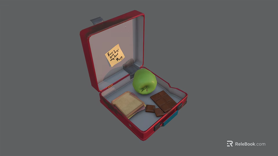 Red Storage Case Containing Complete Dinnerware Set Green Apple and Eat Well Note 3d model 