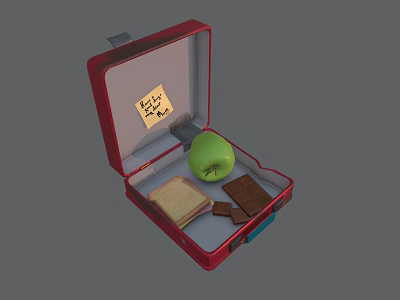 Red Storage Case Containing Complete Dinnerware Set Green Apple and Eat Well Note 3d model