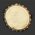 Traditional Hand Drum With Leather Head And Brown Wooden Body Black Striped Pattern