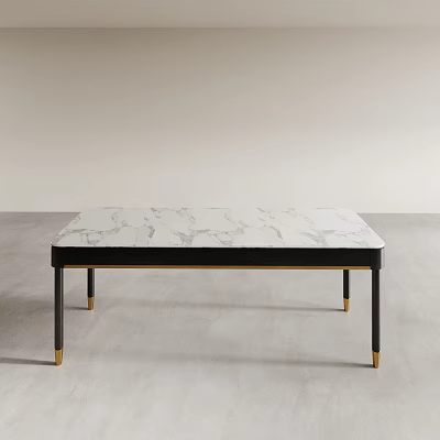 Modern Dining Table With Marble Top Black Legs And Gold Accents 3d model
