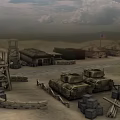 Military Camp With Multiple Tents In Desert Landscape Under Cloudy Sky