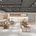 Modern Retail Store Interior With Wooden Shelves Display Tables Ceiling Lights And Neat Layout