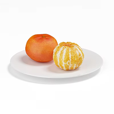 Fresh Ripe Orange and Peeled White Striped Tangerine on White Ceramic Plate 3d model Fresh Ripe Orange and Peeled White Striped Tangerine on White Ceramic Plate 3d model