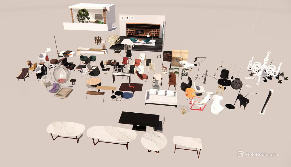 Various Modern Furniture Collection Including Sofas Tables Chairs And Decorative Items 3d model 