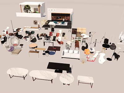 Various Modern Furniture Collection Including Sofas Tables Chairs And Decorative Items 3d model