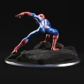 Spider Man Action Figure Statue With Red Blue Suit On Rock Base And Backpack 3d model