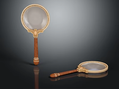 Vintage Magnifying Glasses With Wooden Handles And Golden Frames On Black Background 3d model