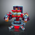 Futuristic Landscape With Mechanical Tower Structure Red Blue Orange Details And Arm Like Extensions