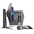 Gaming Computer Setup With ROG Monitor RGB Lighting Keyboard Mouse Headset Speakers And Stand