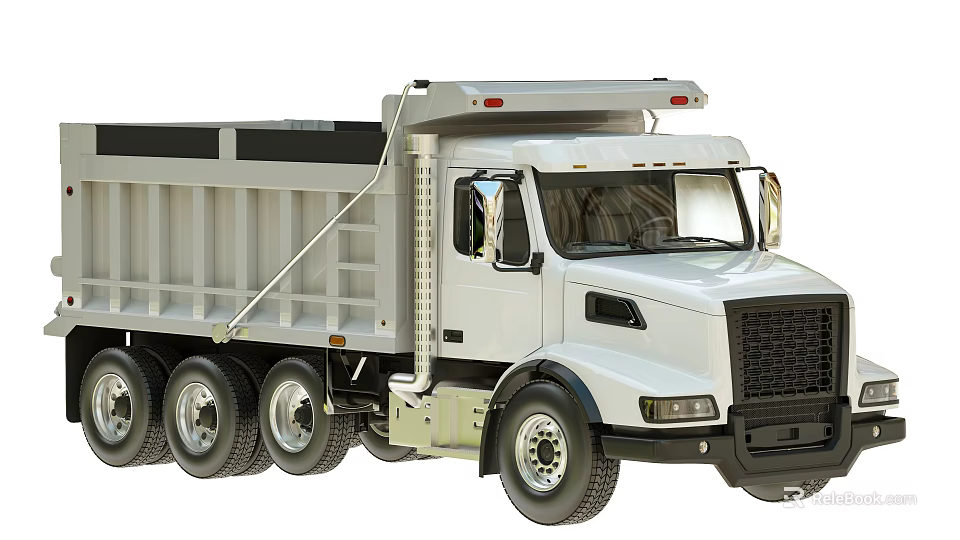 White Large Commercial Dump Truck With Heavy Duty Wheels And Open Bed 3d model 