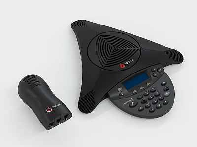 POLYCOM Conference Phone With Triangular Design Concentric Circles Digital Keypad Blue Display And Expansion Microphone 3d model