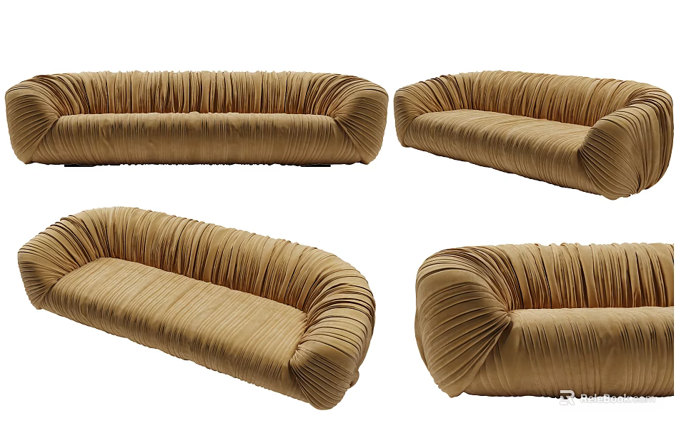 Modern Brown Pleated Sectional Sofa With Stylish Design And Comfortable Seating 3d model