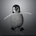 Cute Black And White Penguin Plush Toy With Outstretched Wings Standing On Gray Background