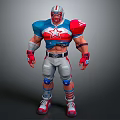 Muscular American Football Player In Blue Red White Star Armor With Helmet