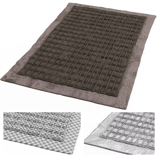 Square Carpet With Geometric Grid Pattern Woven Fabric Soft Durable For Living Room Home Decor 3d model 
