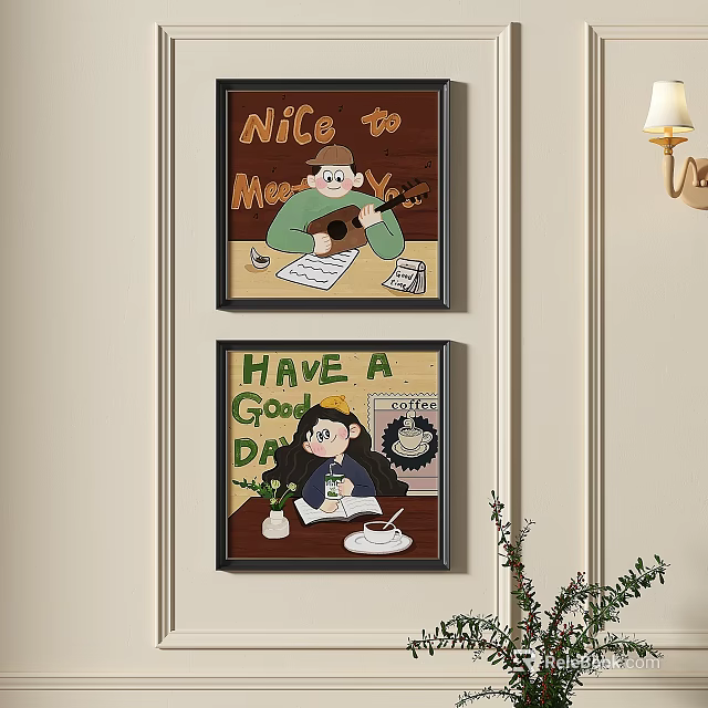 Abstract Paintings Featuring Cartoon Characters And Lifestyle Elements 3d model