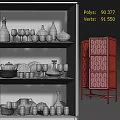 Geometric Patterned Glass Door Display Cabinets With Glassware And Decorative Items