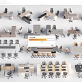 Diverse Modern Office Desks With Ergonomic Chairs Wooden Surfaces And Storage