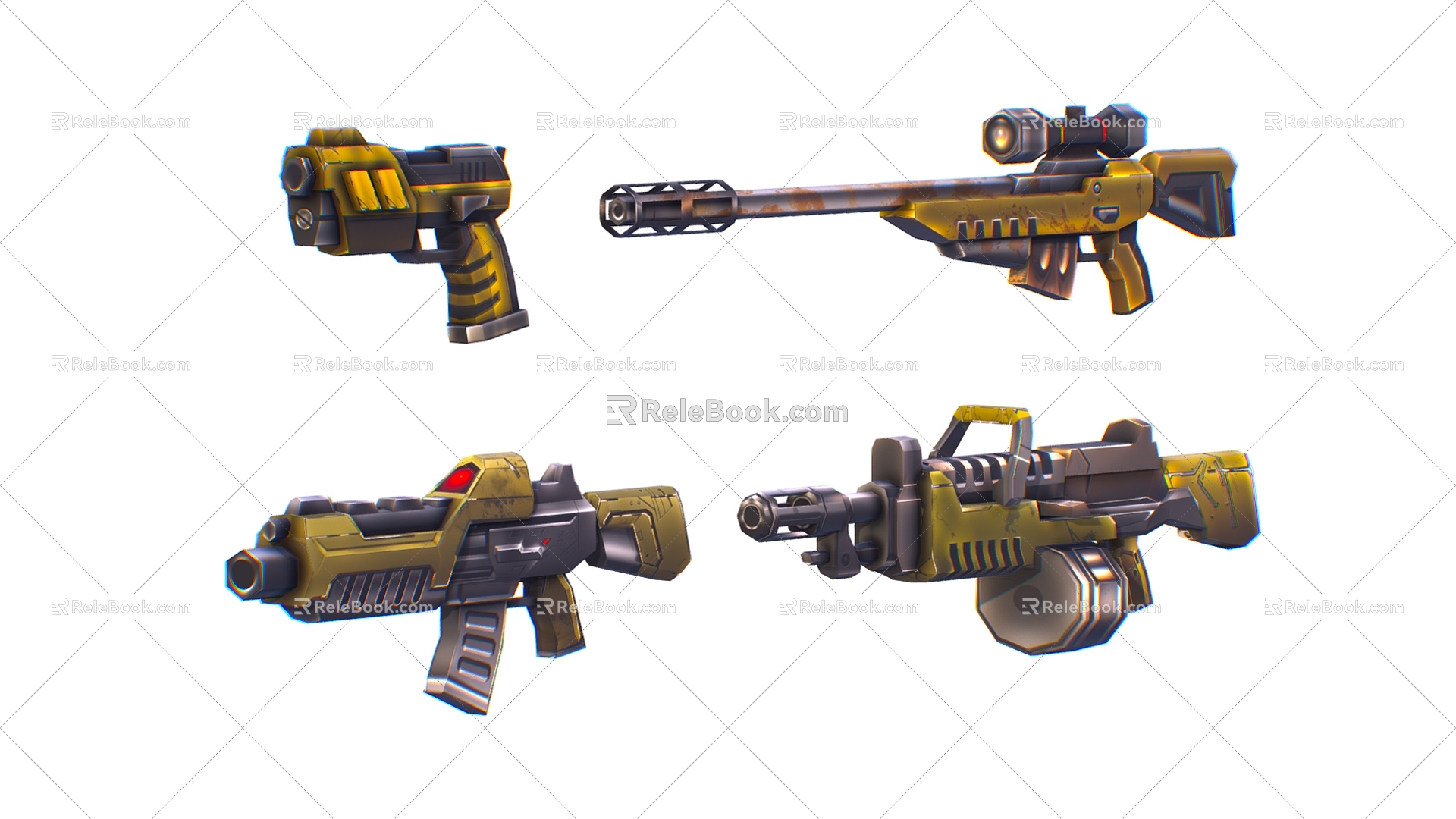 Science Fiction Gun A Group of Pistols Cyberpunk Gun Guns Game Gun Low Face Number Low Model Simple Model Game Sub-era Movie and TV Level Super Realism 3d model