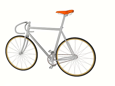 Stylish Silver Frame Bicycle With Orange Saddle And Gold Rims Design 3d model